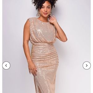 Emprada- Anita champagne hold sequin maxi dress